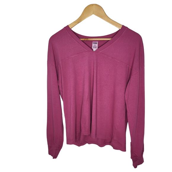 Victoria's Secret Pink Long Sleeve V Neck Game Day Long Sleeve Tee Logo Medium - Picture 1 of 7